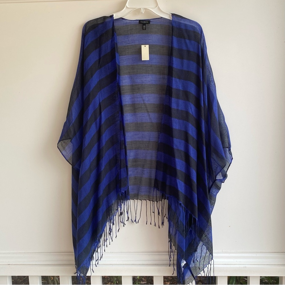 Talbots Blue and Black Striped Shawl Wrap New with Tag